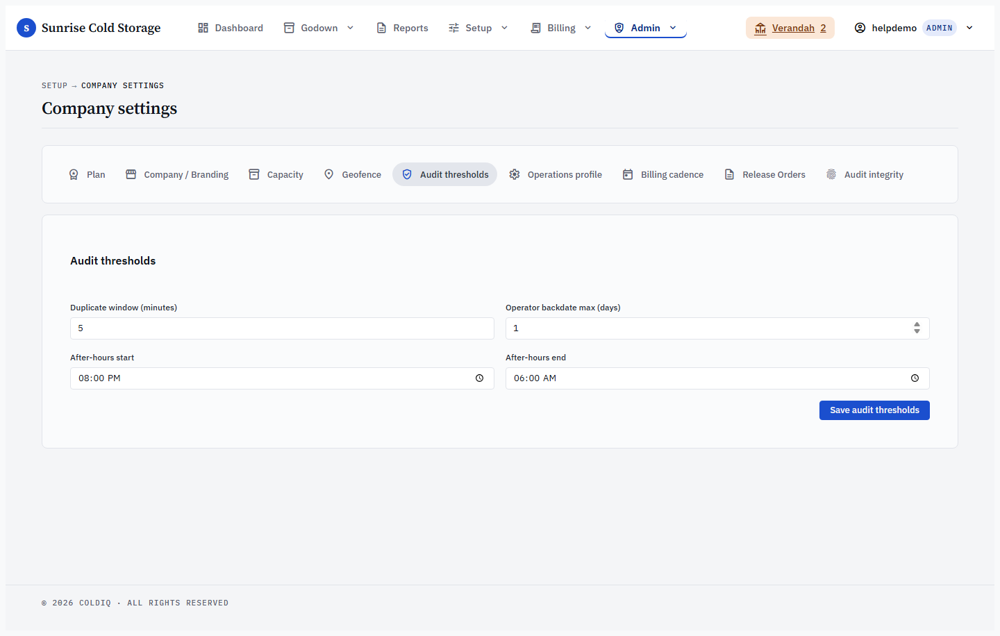 Settings → Audit thresholds tab