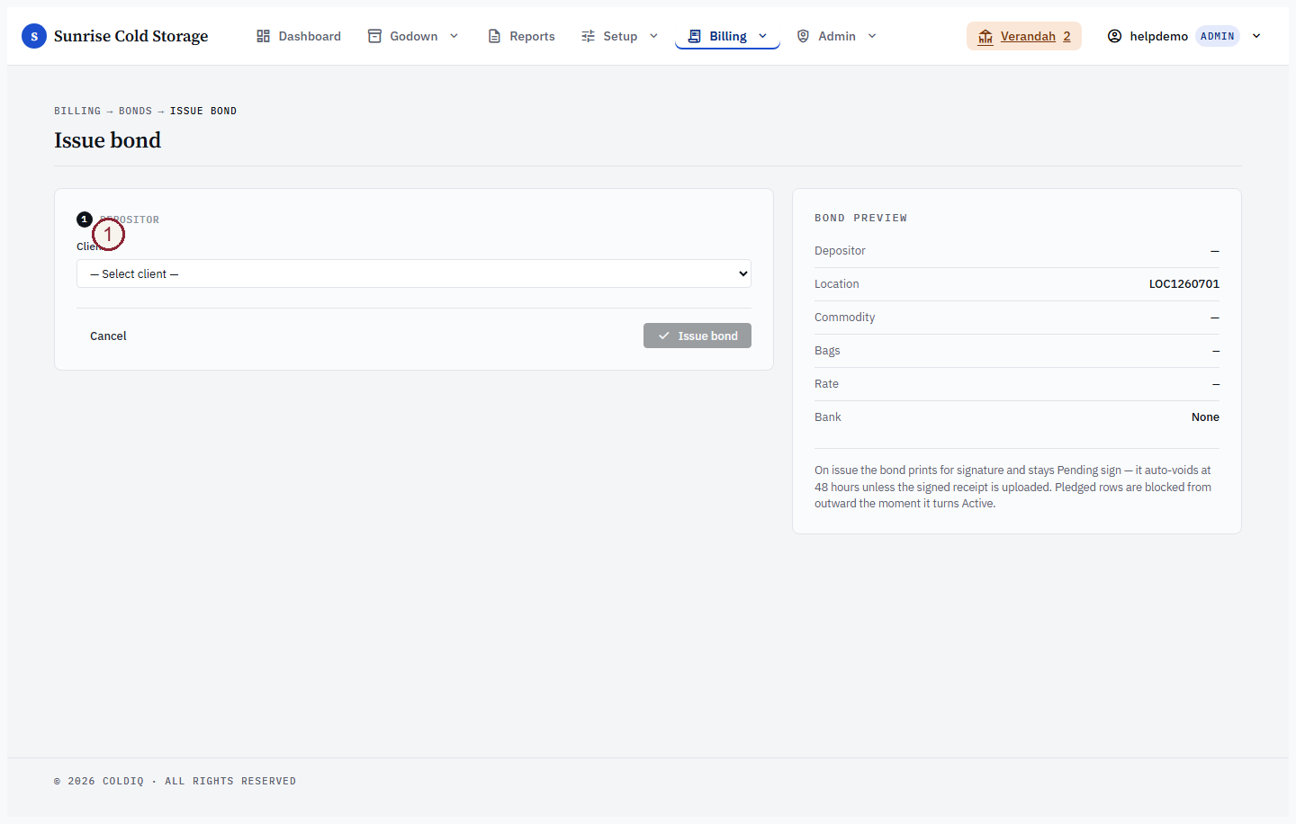 Issue-bond form — pick the depositor