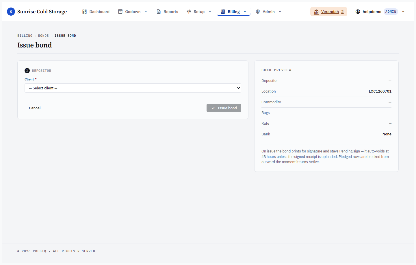 Issue-bond form — the new-bond entry step